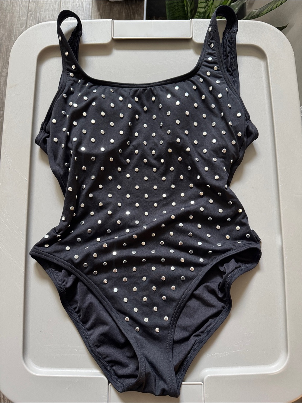Michael Kors Black One-Piece Swimsuit with Silver Studs
